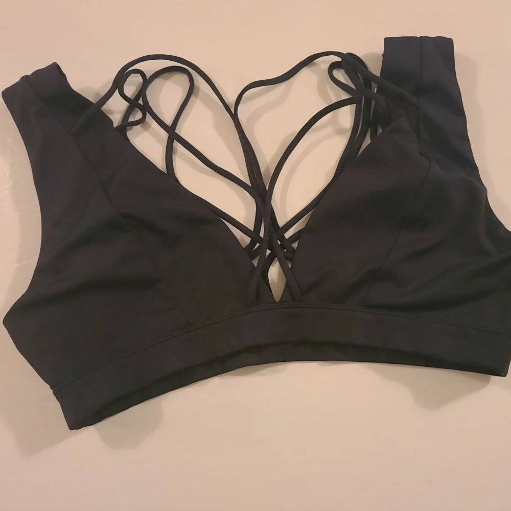 Carbon38 Black Cable Deep V Strappy  Sports Bra - Picture 3 of 8